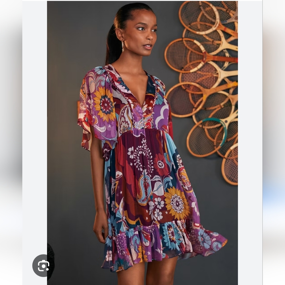 Johnny Was Jade Margareta Multicolor Mini Silk Dress Size M, NWT - Picture 3 of 17